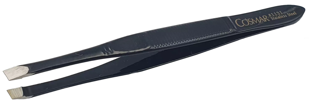 Zdjęcie produktu Pęseta kosmetyczna czarna skośna teflonowa o dł. 9cm stal nierdzewna 1131